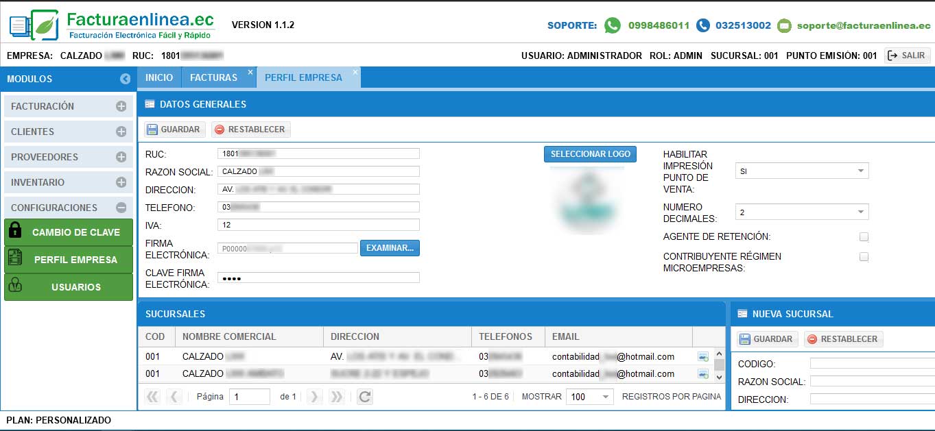 configuracion facturacion electronica
